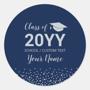 Zilver & Blauwe Confetti 2023 Afstudeerfeest Cadea Ronde Sticker