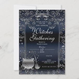Zilver & Blauwe Magie Whimsical Heksen Vergadering Kaart