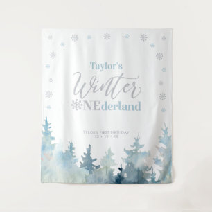 Zilver & Blauwe Winter onderland 1e Verjaardag Wandkleed