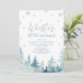 Zilver & Blauwe Winter onederland 1e verjaardagsfe Kaart (Staand voorkant)