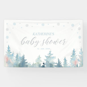 Zilver & Blauwe Winter Wonderland Baby Shower Spandoek