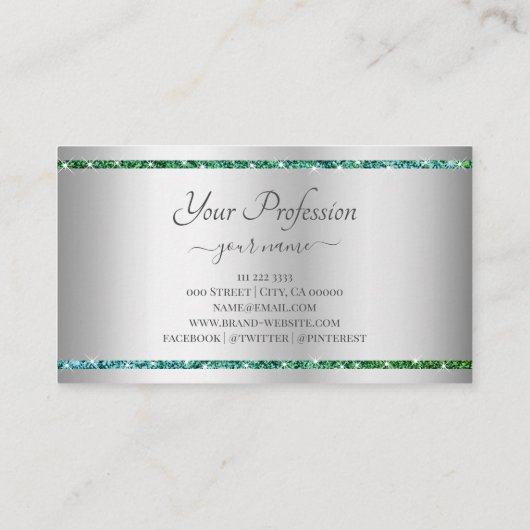 Zilver Blauwgroen gradiënteffect Glitter Spark Sta Visitekaartje (Achterkant)