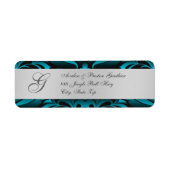 Zilver & Blauwgroen Monogram Kerst Adresetiketten Etiket (Voorkant)