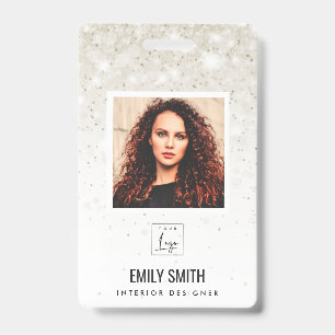 ZILVER BLEEK GLITTER WERKNEMER FOTO BARCODE NAAM BADGE