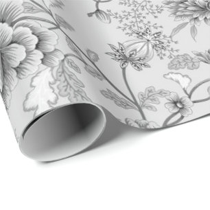 Zilver Bloemen en kolibrie Cadeaupapier