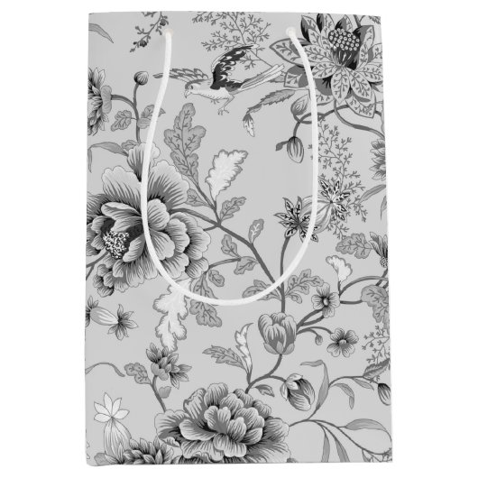 Zilver Bloemen en kolibrie Medium Cadeauzakje (Voorkant)