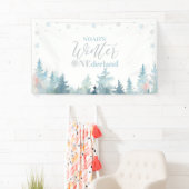 Zilver & Blue Winter Onederland 1e verjaardag Spandoek (Insitu)