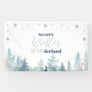 Zilver & Blue Winter Onederland 1e verjaardag Spandoek