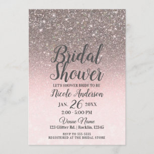 Zilver & Blush Roze Glitter Glans Bruidsfeest Kaart