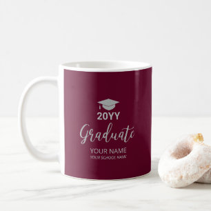 Zilver & bordeauxrood gepersonaliseerde afstudeerc koffiemok