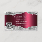 Zilver bordeauxrood marmer QR-code Visitekaartje (Achterkant)