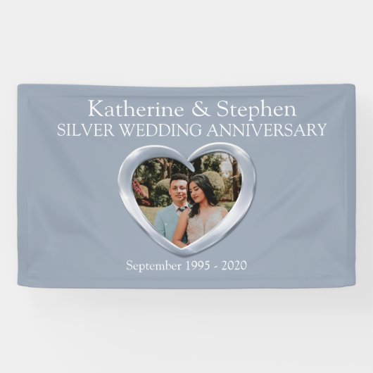 Zilver Bruiloft jubileum hart foto banner (Horizontaal)