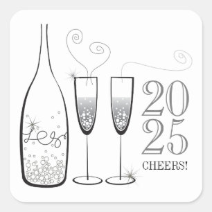 Zilver Champagne Proost Bruisend Stijlvol Nieuwjaa Vierkante Sticker