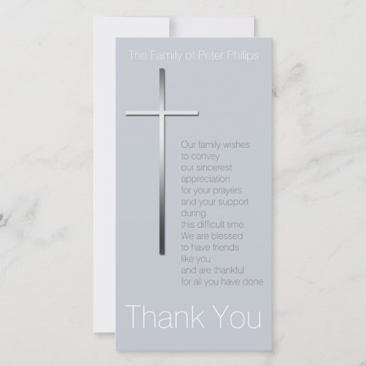 Zilver Christelijk Kruissympathie Hartelijk dank u Bedankkaart (Voorkant)