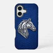 Zilver Chrome Geometrisch Paard Blauw Python iPhon iPhone 16 Hoesje (Achterkant)