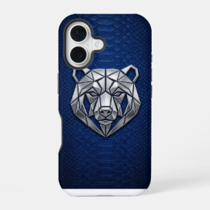 Zilver Chrome Geometrische Beer Blauwe Python iPho iPhone 16 Hoesje