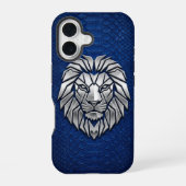 Zilver Chrome Geometrische Leeuw Blauwe Python iPh iPhone 16 Hoesje (Achterkant)