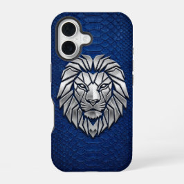 Zilver Chrome Geometrische Leeuw Blauwe Python iPh iPhone 16 Hoesje
