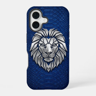 Zilver Chrome Geometrische Leeuw Blauwe Python iPh iPhone 16 Hoesje
