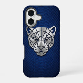 Zilver Chrome Geometrische Panter Blauwe Python iP iPhone 16 Hoesje