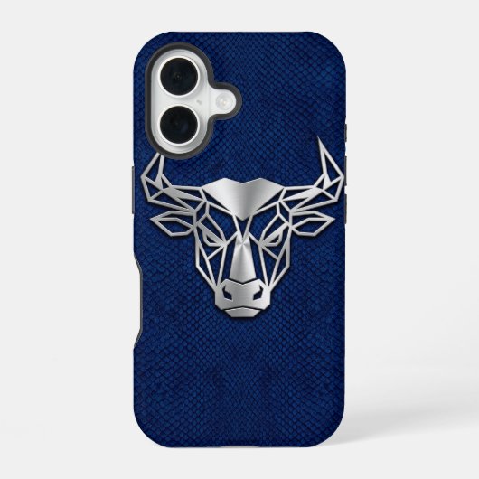 Zilver Chrome Geometrische Stier Blauwe Python iPh iPhone 16 Hoesje (Achterkant)