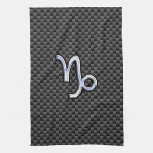 Zilver chroom als Steenbok Symbool Koolstofvezel Theedoek