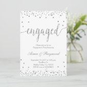 Zilver Confetti Engagement Party - Uitnodiging (Staand voorkant)
