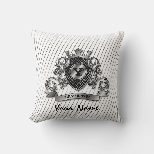 Zilver Custom Elegant Monogram Ontwerp Kussen (Voorkant)