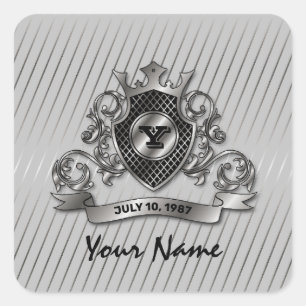 Zilver Custom Elegant Monogram Ontwerp Vierkante Sticker