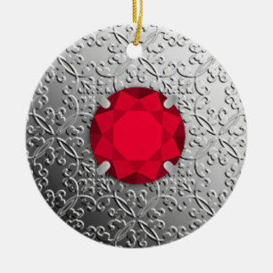Zilver Damask met een faux garnetsteen Keramisch Ornament
