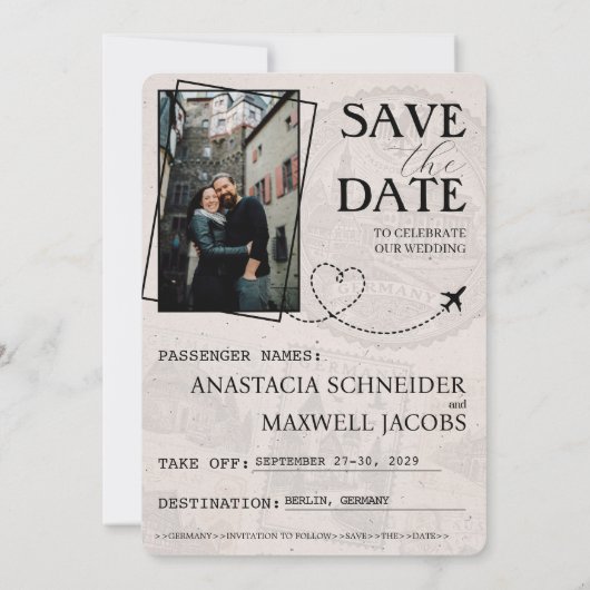 Zilver Duitsland paspoort Bewaar de datum Save The Date (Achterkant)
