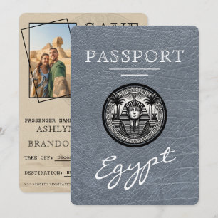 Zilver Egyptisch paspoort trouwkaart Save the Date