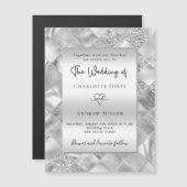 Zilver elegante moderne bruiloft magnetische uitnodiging (Voorkant / Achterkant)