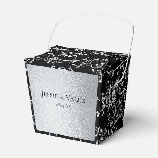 Zilver en Black Swirl Gothic Wedding Bedankdoosjes (Voorkant Zijde)