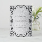 Zilver en Black Swirl Gothic Wedding Kaart (Staand voorkant)