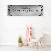 Zilver en Black Swirl Gothic Wedding Spandoek (Insitu)