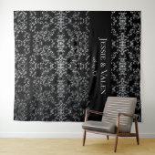 Zilver en Black Swirl Gothic Wedding Wandkleed (In Situ (horizontaal))