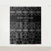 Zilver en Black Swirl Gothic Wedding Wandkleed (Voorkant)