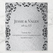 Zilver en Black Swirl Gothic Wedding Wijn Etiket (Enkel label)