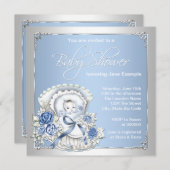 Zilver en blauw Baby Boy Shower Kaart (Voorkant / Achterkant)
