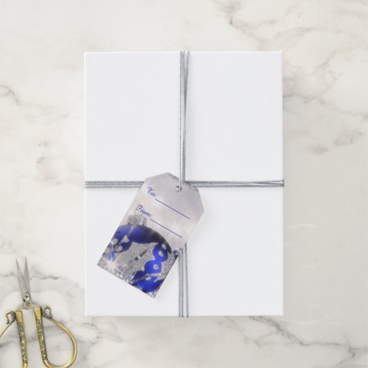 Zilver en blauw Merry Christmas Gift Label Cadeaulabel (Met Touw)
