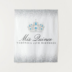 Zilver en Blauwe Quinceanera Fotohokje Wandkleed