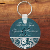 Zilver en Blauwgroen Damask II Wedding Favor Sleut Sleutelhanger (Voorkant)