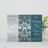 Zilver- en Blauwgroen Damask II Wedding Programme (Staand voorkant)