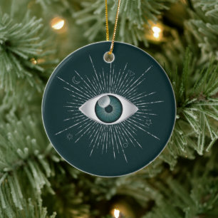 Zilver en Blauwgroen Groen Mystic Evil Eye Nazar M Keramisch Ornament