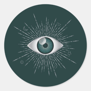 Zilver en Blauwgroen Groen Mystic Evil Eye Nazar M Ronde Sticker