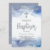 Zilver en Blue Boy Baptisme Kaart (Voorkant / Achterkant)