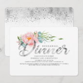 Zilver en Blush roze Florals repetitief Dinner Kaart (Voorkant / Achterkant)