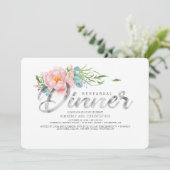 Zilver en Blush roze Florals repetitief Dinner Kaart (Staand voorkant)