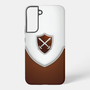 Zilver en bruin schild met gekruiste zwaarden samsung galaxy hoesje